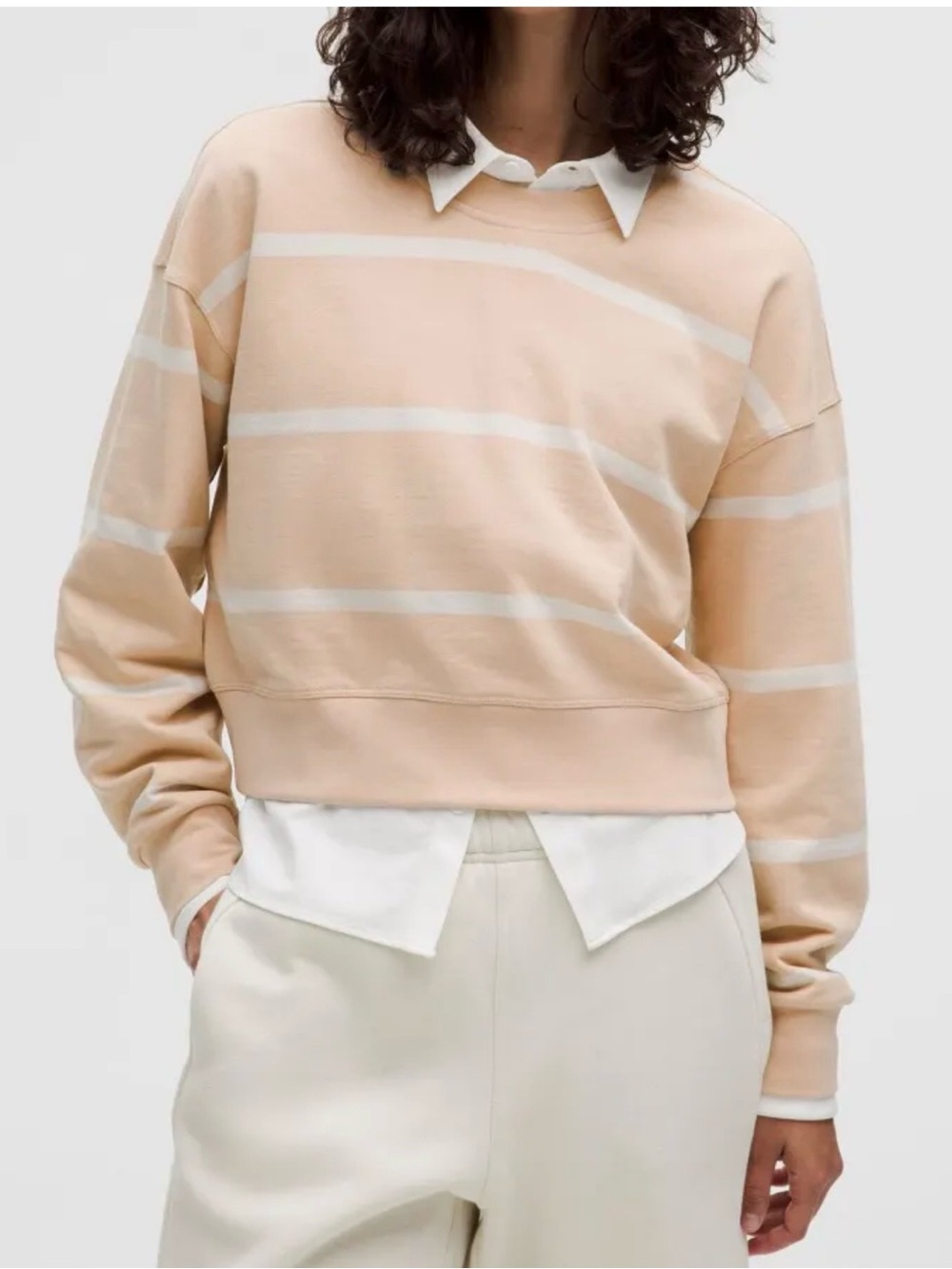 lululemon athletica Beige & White Striped Crew Sweater